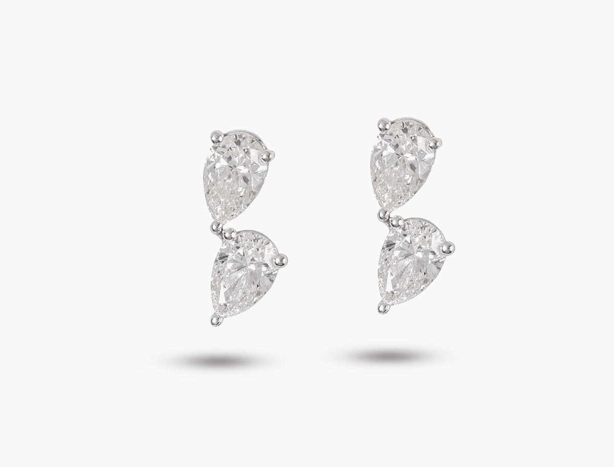Double Pear Diamond Earrings in White Gold