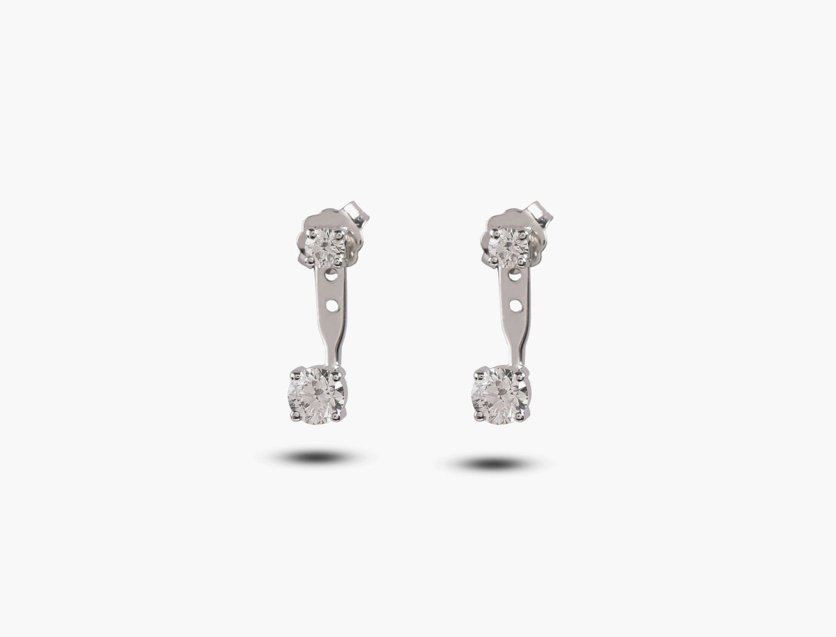 Duo Round Diamond Drop Earrings