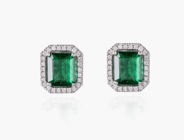 Emerald Halo Diamond Earrings